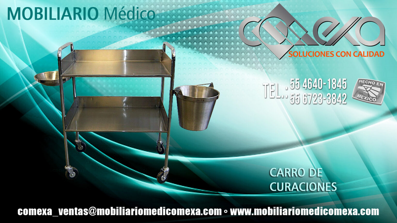 Carro de curaciones en acero inoxidable Mobiliario Médico Comexa