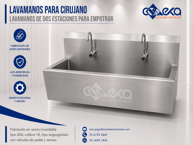 LAVAMANOS DE DOS ESTACIONES PARA EMPOTRAR_COMEXA