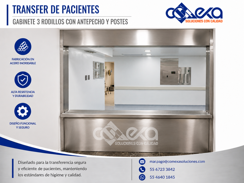 Transfer de pacientes_ gabinete 3 rodillos antpecho y postes_COMEXA
