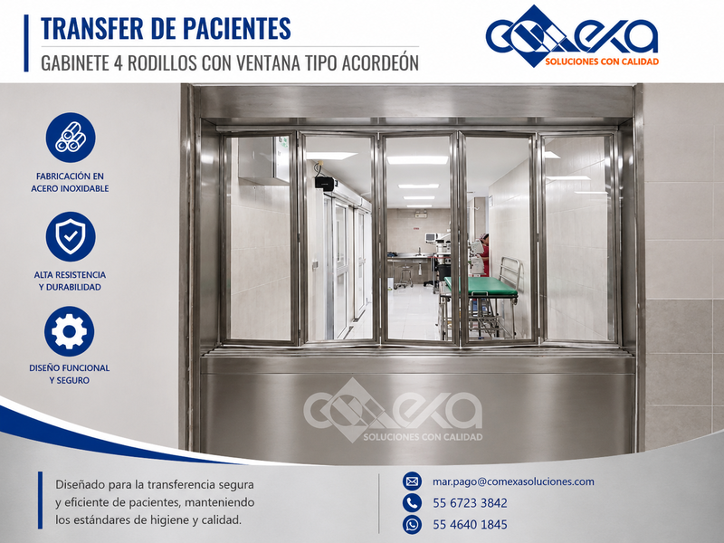 Transfer de pacientes_gabinete 4 rodillos con ventana tipo acordeón_COMEXA
