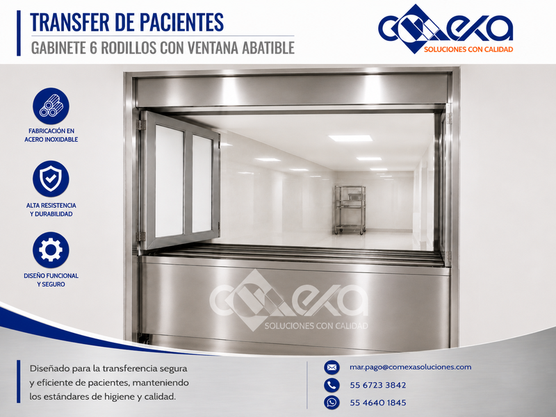 Transfer de pacientes_gabinete 6 rodillos con ventana abatible_COMEXA