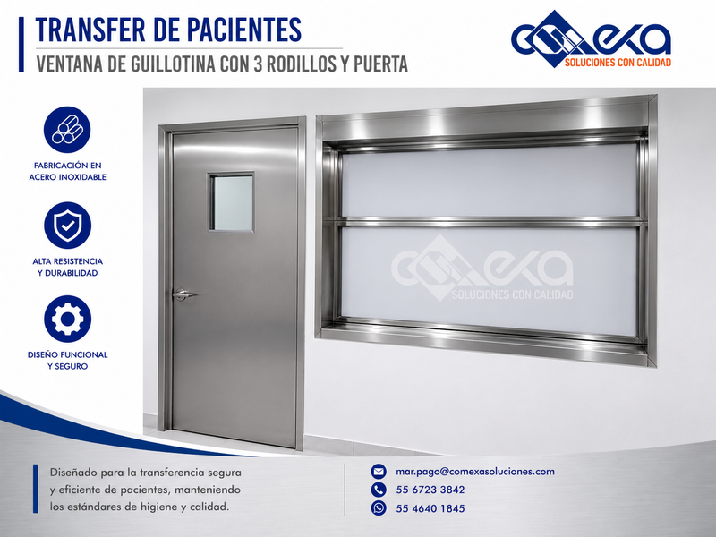 Transfer de pacientes_ventana guillotina 3 rodillos y puerta_2_COMEXA