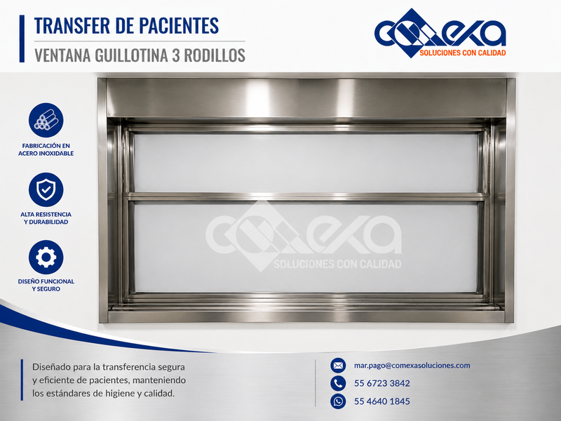 Transfer de pacientes_ventana guillotina 3 rodillos_COMEXA