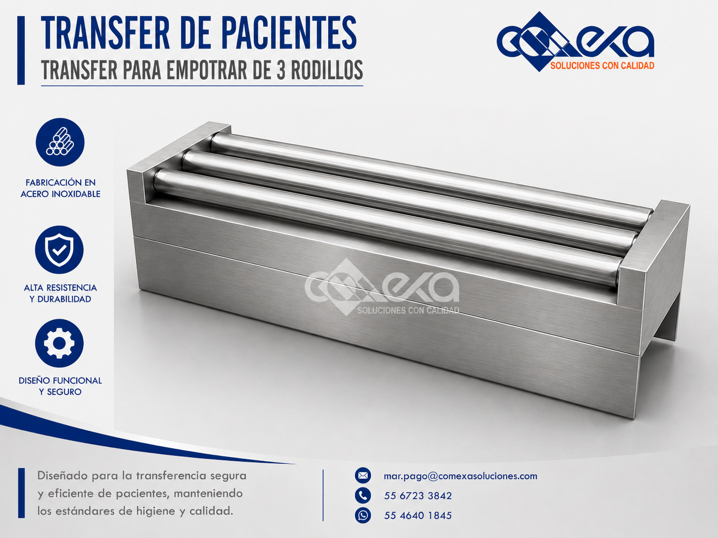 TRANSFER PARA EMPOTRAR DE 3 RODILLOS_COMEXA
